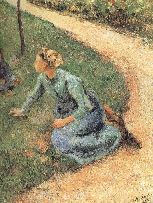 Camille Pissarro Peasant woman sitting on the side of the road oil painting image